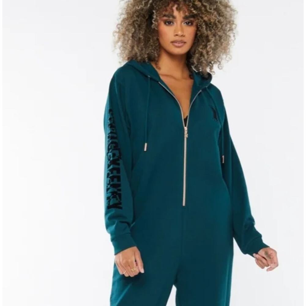 Savage X Fenty Showgirl Hooded XL Green Pajama Jumpsuit Cozy Lounge Sleepwear